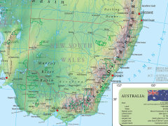 Ścienna, fizyczna mapa szkolna przedstawiająca ukształtowanie powierzchni Australii