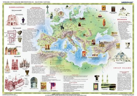 Ścienna mapa przedstawiająca wielkie cywilizacje średniowiecza