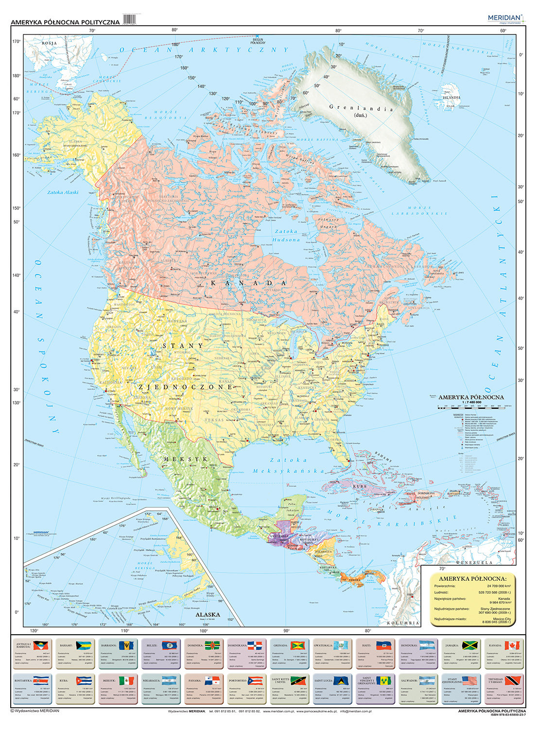 ameryka-p-nocna-i-rodkowa-cienna-mapa-polityczna