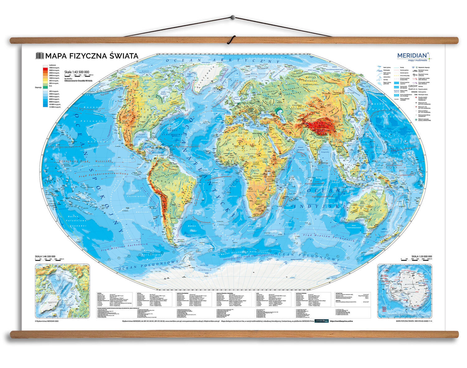 Mapa fizyczna świata 100x70 cm - pomoc dydaktyczna Meridian