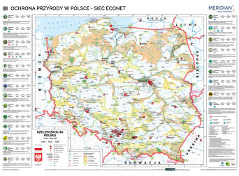 Polska - ochrona przyrody i sieć ECONET  - mapa ścienna