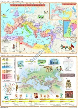 Dwustronna ścienna mapa szkolna przedstawiająca starożytny Rzym - państwo i kulturę