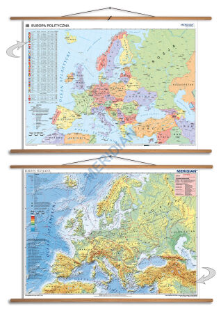 DUO  Europa fizyczna z elementami ekologii / Europa polityczna (2017) - dwustronna mapa ścienna