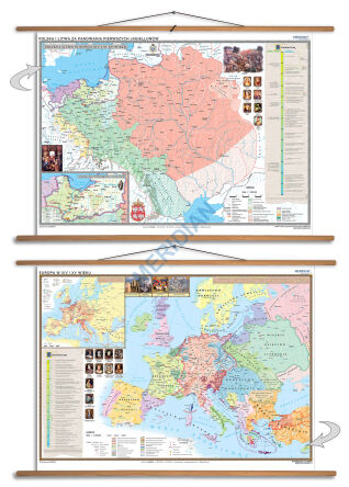 DUO Polska i Litwa za pierwszych Jagiellonów / Europa XIV-XV wiek - dwustronna mapa ścienna