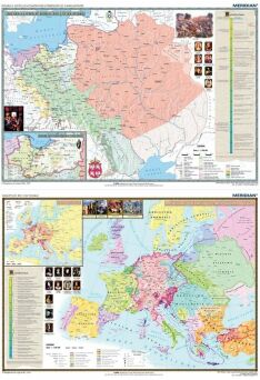 DUO Polska i Litwa za pierwszych Jagiellonów / Europa XIV-XV wiek - dwustronna mapa ścienna