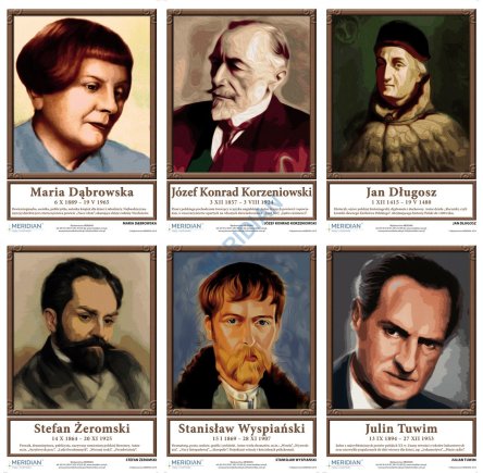 Zestaw portretów słynnych pisarzy polskich
