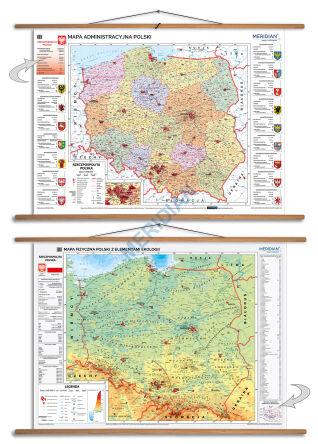 DUO Mapa administracyjna Polski / Polska fizyczna z elementami ekologii - dwustronna mapa ścienna