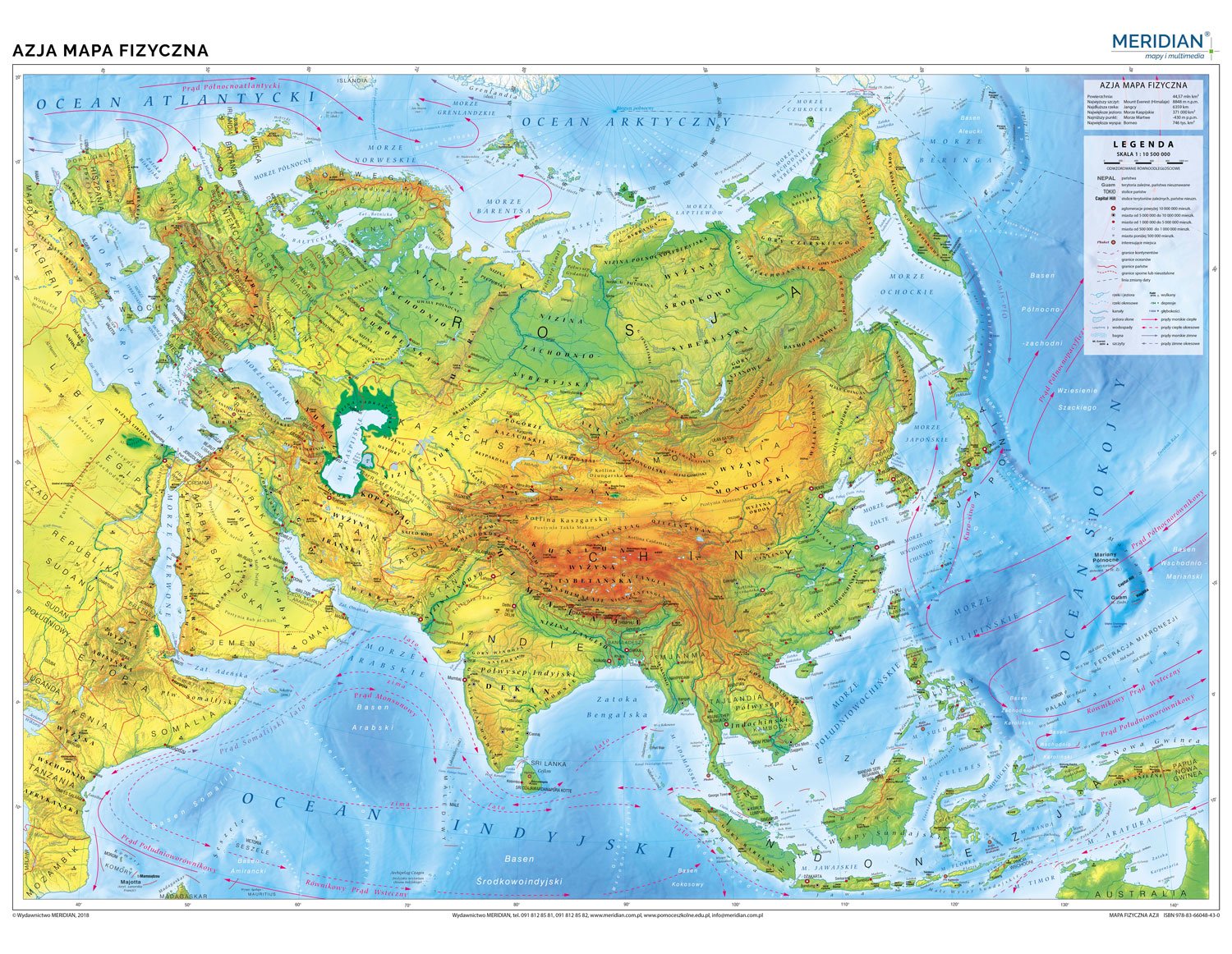 Na Jakich Półkulach Leży Azja Azja - ścienna mapa fizyczna (2018)