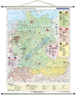 Ścienna mapa szkolna przedstawiająca kraje niemieckojęzyczne i ich podział administracyjny.
