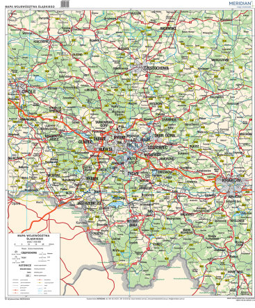 Ścienna mapa przedstawiająca administracyjny podział województwa śląskiego