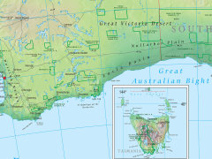 Ścienna, fizyczna mapa szkolna przedstawiająca ukształtowanie powierzchni Australii