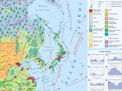 mapa przedstawiająca krajobrazy i klimatogramy Azji
