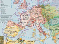Mapa ścienna Europa wczesnego średniowiecza, podboje normańskie i arabskie.