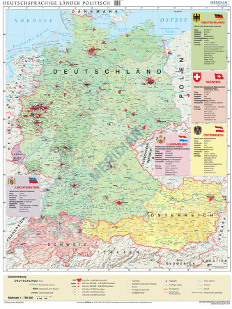 Deutschsprachige Länder politisch - mapa ścienna w języku niemieckim