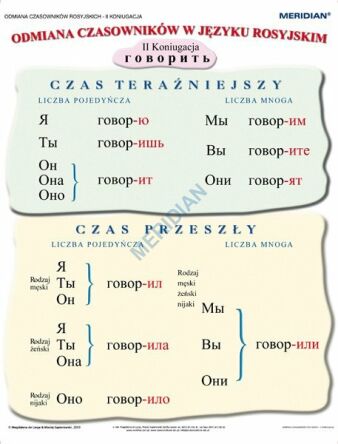 Ścienna plansza szkolna do gramatyki języka rosyjskiego - odmiana czasowników 2 koniugacji. 