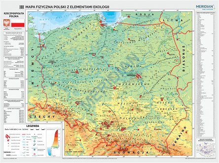 Mapa fizyczna Polski z elementami ekologii (2021) - mapa ścienna
