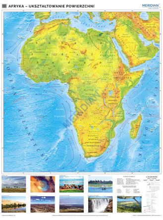 Ścienna, fizyczna mapa szkolna przedstawiająca ukształtowanie powierzchni Afryki