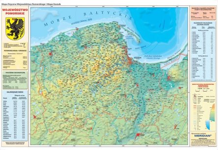 Ścienna mapa fizyczna województwa pomorskiego