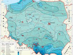 Mapa ścienna przedstawiająca średnie roczne opady w Polsce