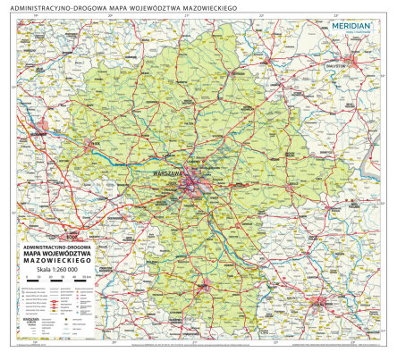 Ścienna mapa administracyjno-drogowa województwa mazowieckiego