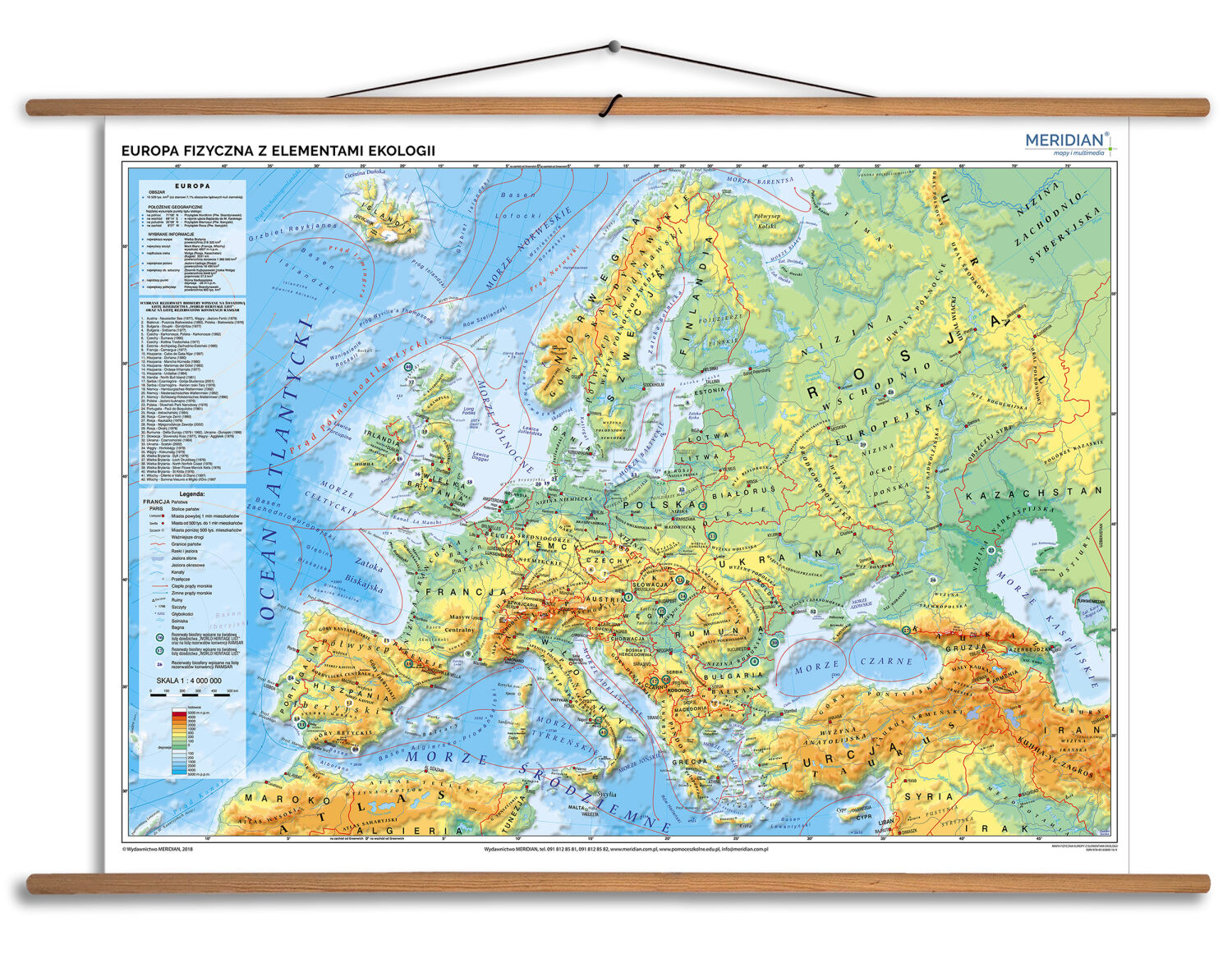 Mapa fizyczna Europy z elementami ekologii - mapa ścienna