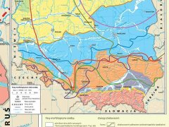 Geomorfologia Polski - pasy morfologiczne rzeźby, karton mapy ściennej.