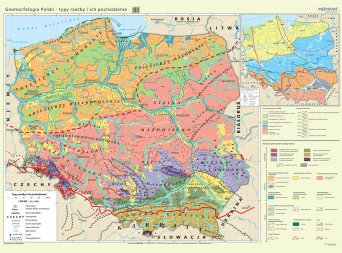 Geomorfologia Polski - typy rzeźby i ich pochodzenie - mapa ścienna