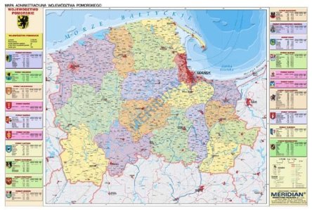 Ścienna mapa administracyjna województwa pomorskiego