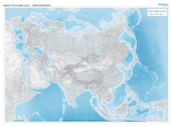 Ćwiczeniowa ścienna mapa konturowa Azji - granice i hydrografia
