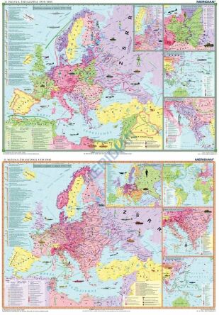 Ścienna mapa Europy i świata w czasie II wojny światowej