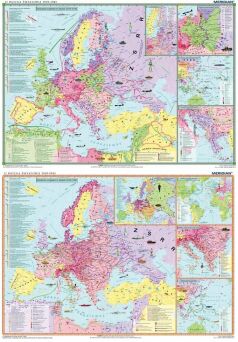 Ścienna mapa Europy i świata w czasie II wojny światowej