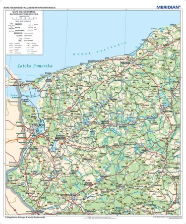 samochodowa mapa zachodniopomorskiego Woj. zachodniopomorskie   ścienna mapa administracyjno samochodowa