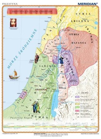 Ścienna mapa szkolna przedstawiająca Palestynę za czasów Chrystusa