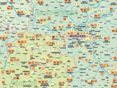 Dwustronna ścienna mapa szkolna przedstawiająca walory i bogactwo krajoznawcze Polski w ujęciu historyczno-kulturowym oraz przyrodniczym. 