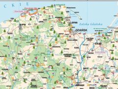 Dwustronna ścienna mapa szkolna przedstawiająca walory i bogactwo krajoznawcze Polski w ujęciu historyczno-kulturowym oraz przyrodniczym. 