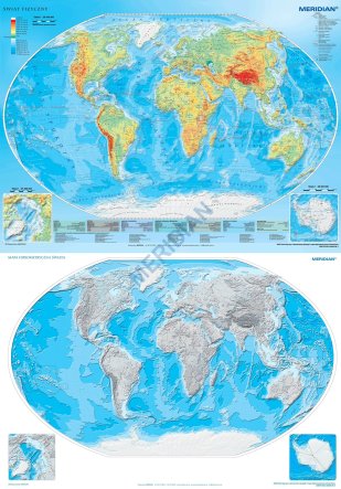 Ścienna mapa fizyczna, konturowa Świata w wersji dwustronnej